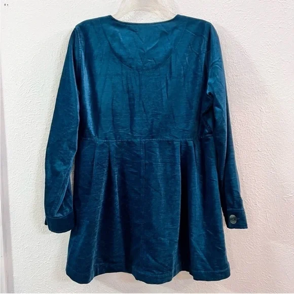 Soft Surroundings teal velvet button up tunic blouse - Picture 3 of 8